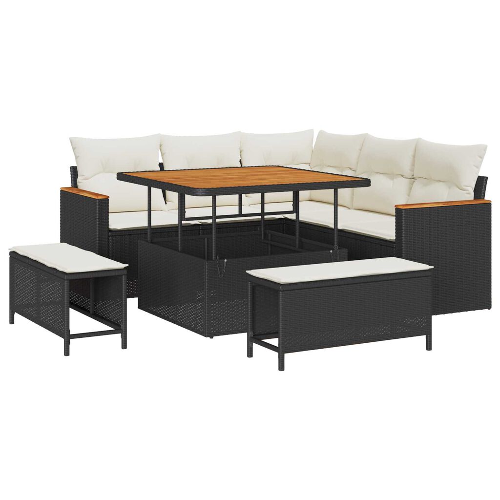 vidaXL Σετ Καναπέ Κήπου με μαξιλάρι 8 pcs Μαύρο Πολυ ράταν
