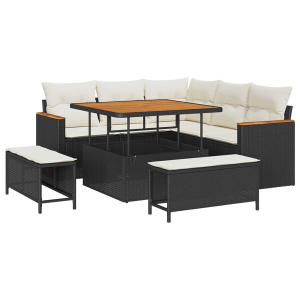 vidaXL Σετ Καναπέ Κήπου με μαξιλάρι 8 pcs Μαύρο Πολυ ράταν