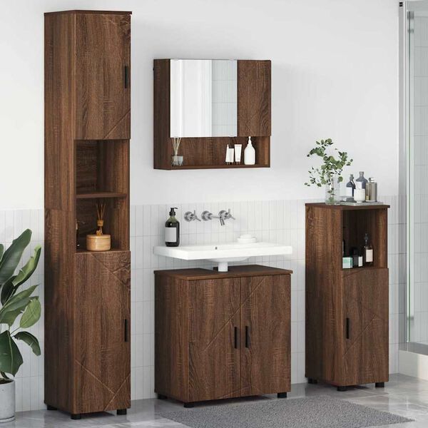 vidaXL Σετ Επίπλων Μπάνιου Επιτοίχιο 4 pcs Καφέ δρυς 61 x 35 x 64 εκ.