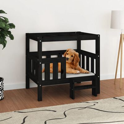 vidaXL Κρεβάτι Σκύλου Μαύρο 75,5x63,5x70 εκ. από Μασίφ Ξύλο Πεύκου