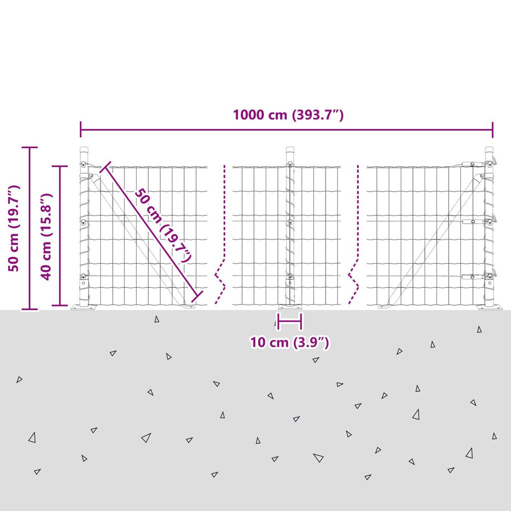 vidaXL Euro Fence με 7 Στενούς Πότσες 0.4x10 μ Γαλβανισμένος Χάλυβας