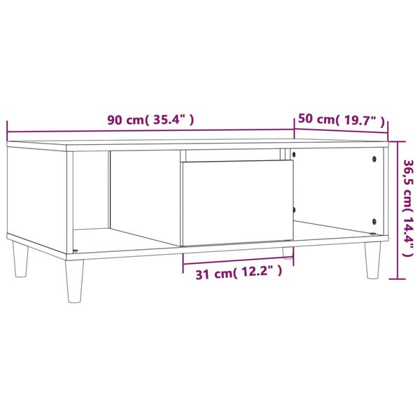 vidaXL Τραπεζάκι Σαλονιού Γυαλ. Λευκό 90x50x36,5 εκ. Επεξεργ. Ξύλο