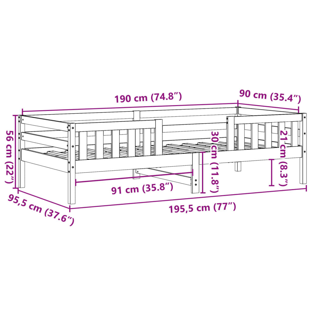 vidaXL Σκελετός Κρεβ. Χωρίς Στρώμα Καφέ Κεριού 90x190 εκ Μασίφ Πεύκο