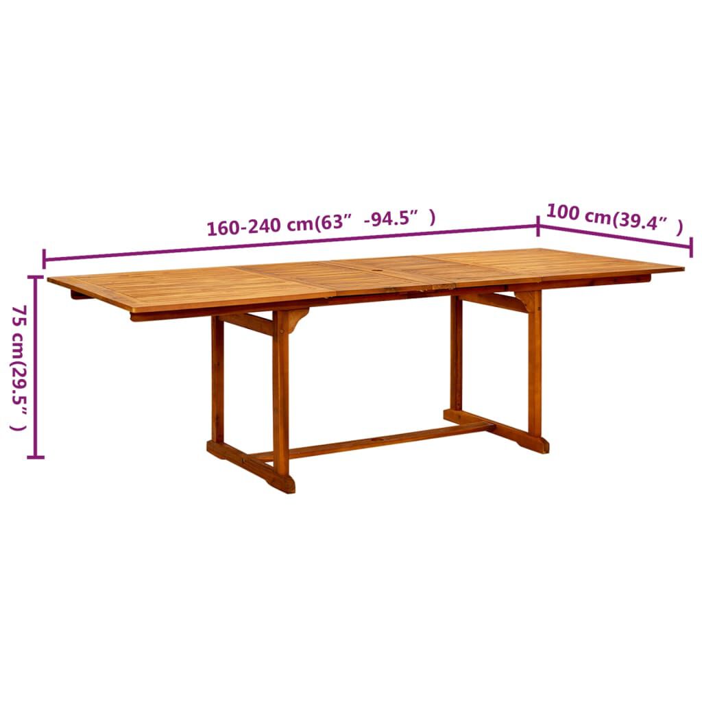 vidaXL Τραπεζαρία Κήπου (160-240) x 100 x 75 εκ από Μασίφ Ξύλο Ακακίας
