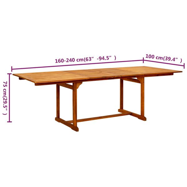 vidaXL Τραπεζαρία Κήπου (160-240) x 100 x 75 εκ από Μασίφ Ξύλο Ακακίας