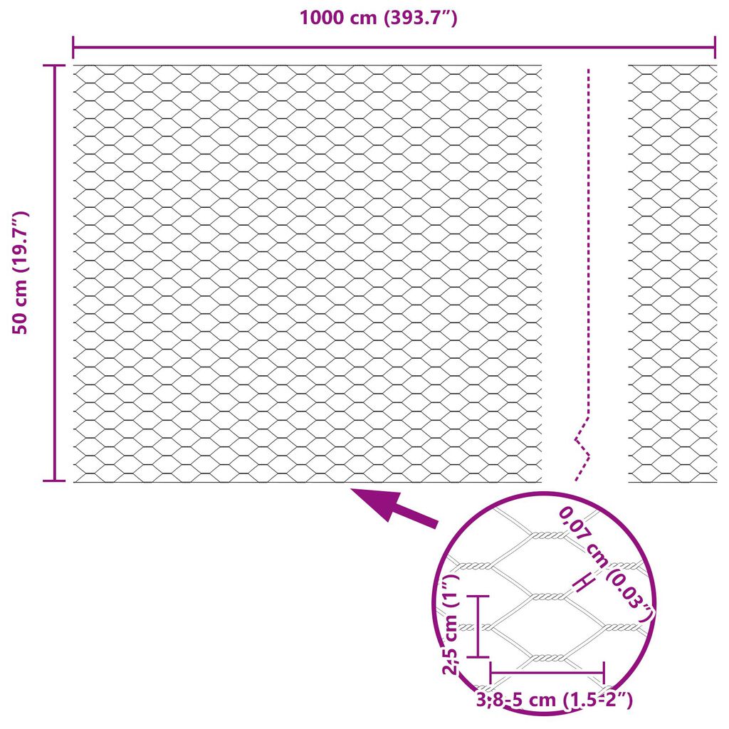 vidaXL Έξιγωνος Φράχτης Γκρι 0.5x10 μ Χάλυβας