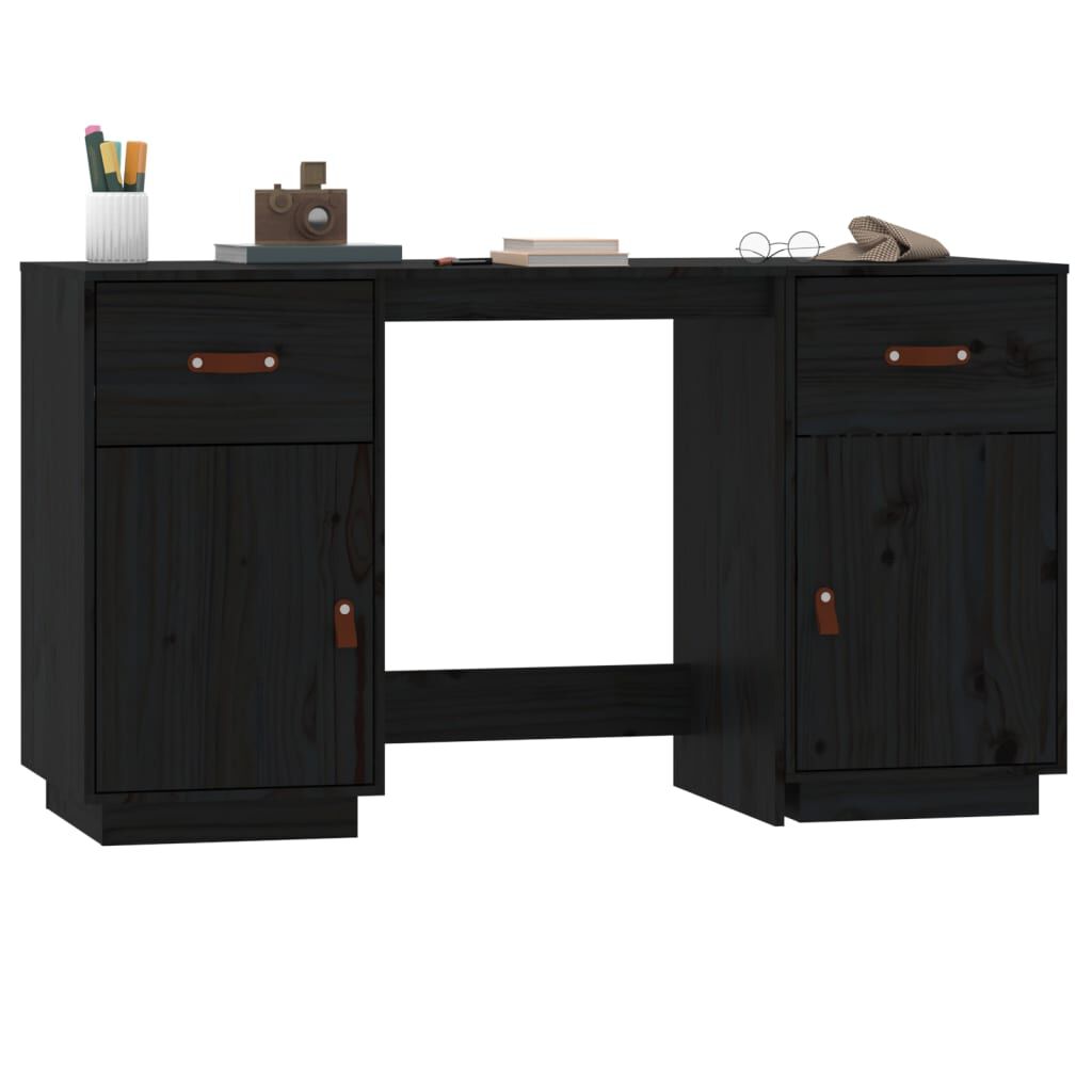 vidaXL Ντουλάπι Γραφείου Μαύρο 135x50x75εκ. από Μασίφ Ξύλο Πεύκου