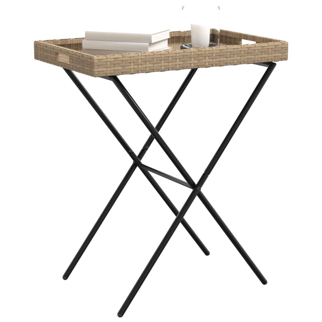 vidaXL Τραπέζι Δίσκος Πτυσσόμενο Μπεζ 65x40x75 εκ. Συνθετικό Ρατάν