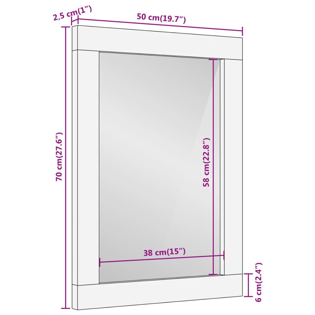 vidaXL Καθρέφτης Μπάνιου 50x70x2,5 εκ. από Μασίφ Ξύλο Μάνγκο/Γυαλί