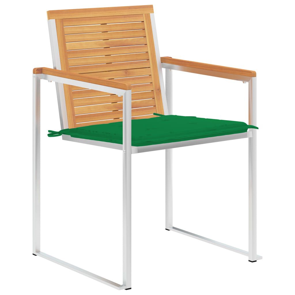 vidaXL Καρέκλες Κήπου 2 τεμ. από Μασίφ Ξύλο Teak/Ατσάλι με Μαξιλάρια