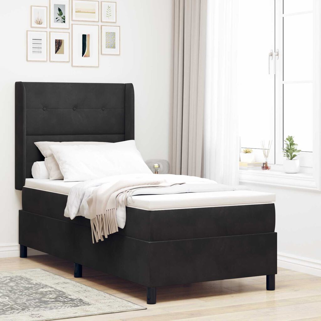 vidaXL Κρεβάτι Box Spring με Στρώμα & LED Μαύρο 80x200 εκ Βελούδο