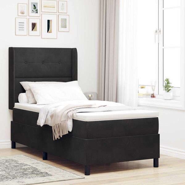 vidaXL Κρεβάτι Box Spring με Στρώμα & LED Μαύρο 80x200 εκ Βελούδο