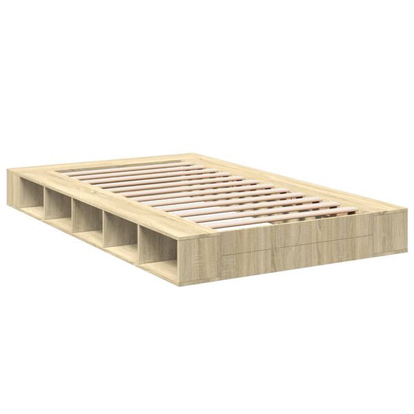 vidaXL Πλαίσιο Κρεβατιού Sonoma Δρυς 135x190 εκ. Επεξεργασμένο Ξύλο