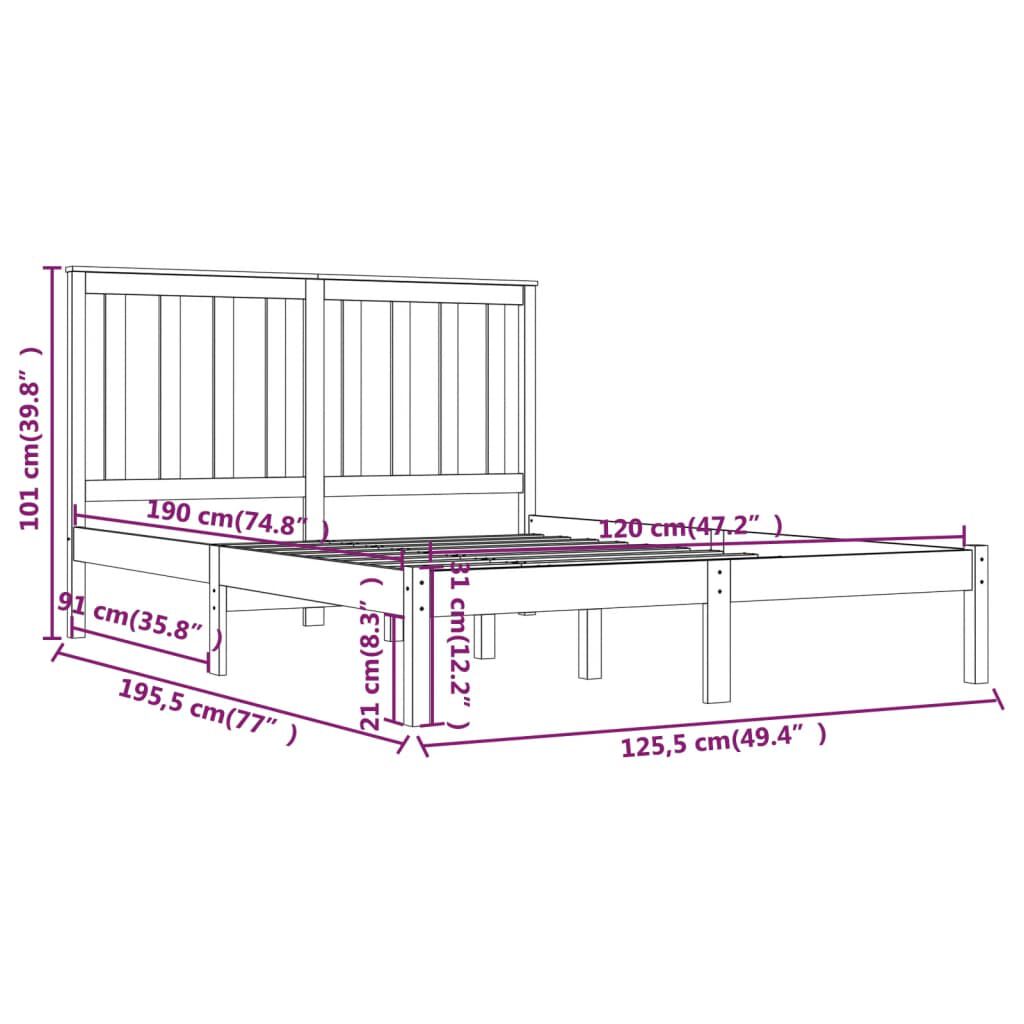 vidaXL Πλαίσιο Κρεβατιού 120 x 190 εκ. Μασίφ Πεύκο Small Double