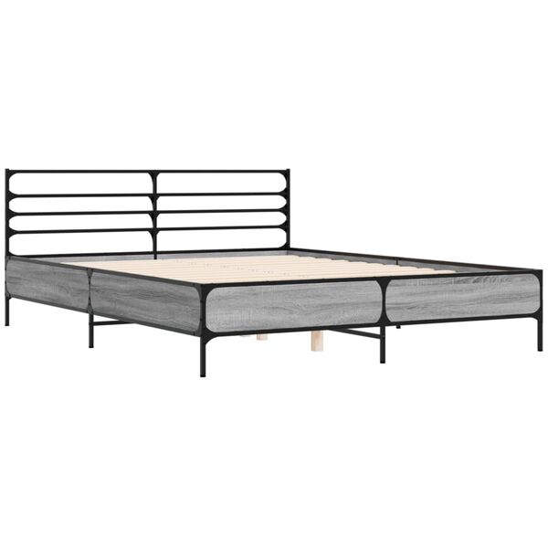vidaXL Πλαίσιο Κρεβατιού Γκρι Sonoma 150x200 εκ. Επεξ. Ξύλο & Μέταλλο