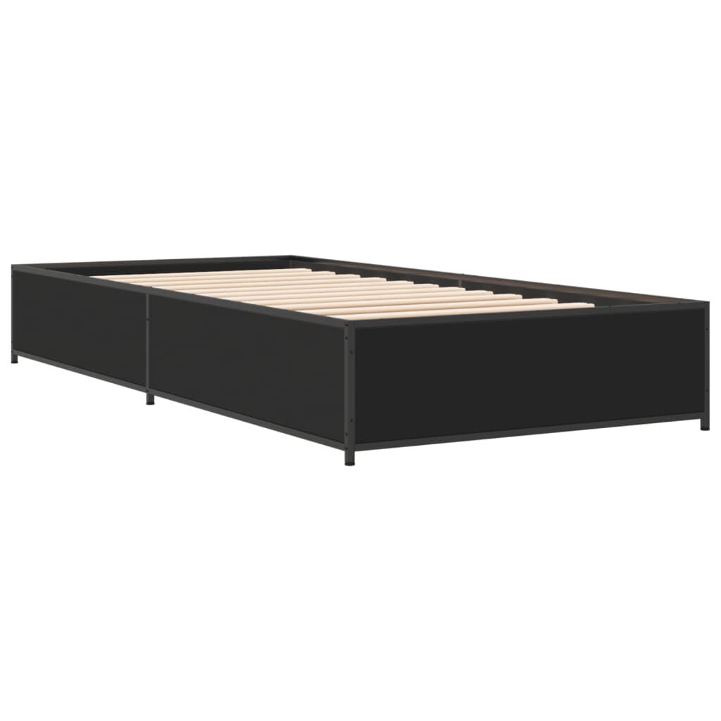 vidaXL Πλαίσιο Κρεβατιού Μαύρο 75 x 190 εκ. Επεξ. Ξύλο & Μέταλλο