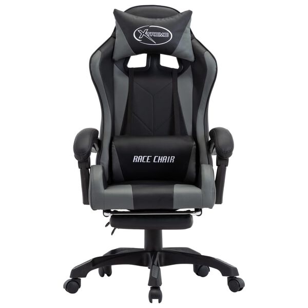 vidaXL Καρέκλα Racing με Υποπόδιο Γκρι/Μαύρη από Συνθετικό Δέρμα