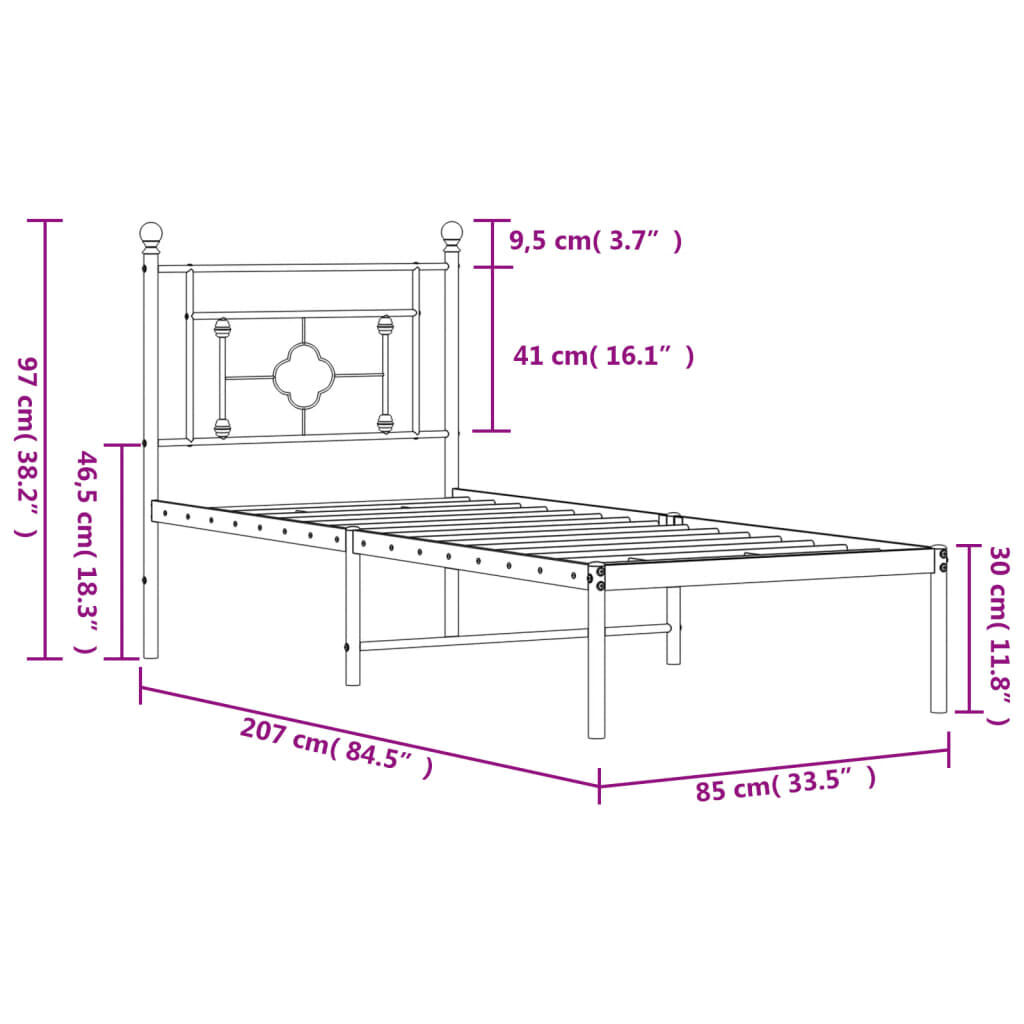 vidaXL Πλαίσιο Κρεβατιού με Κεφαλάρι Λευκό 80 x 200 εκ. Μεταλλικό