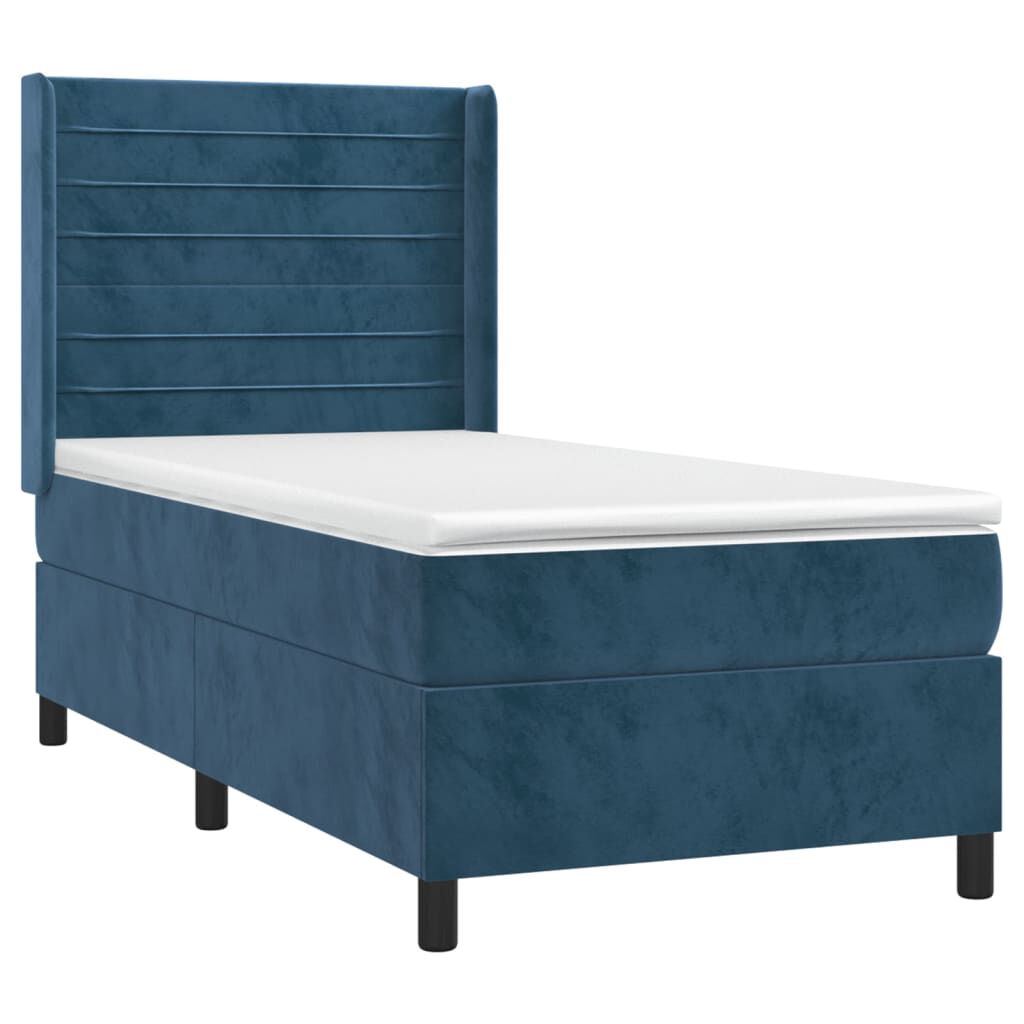 vidaXL Κρεβάτι Boxspring με Στρώμα & LED Σκ. Μπλε 90x190 εκ. Βελούδινο