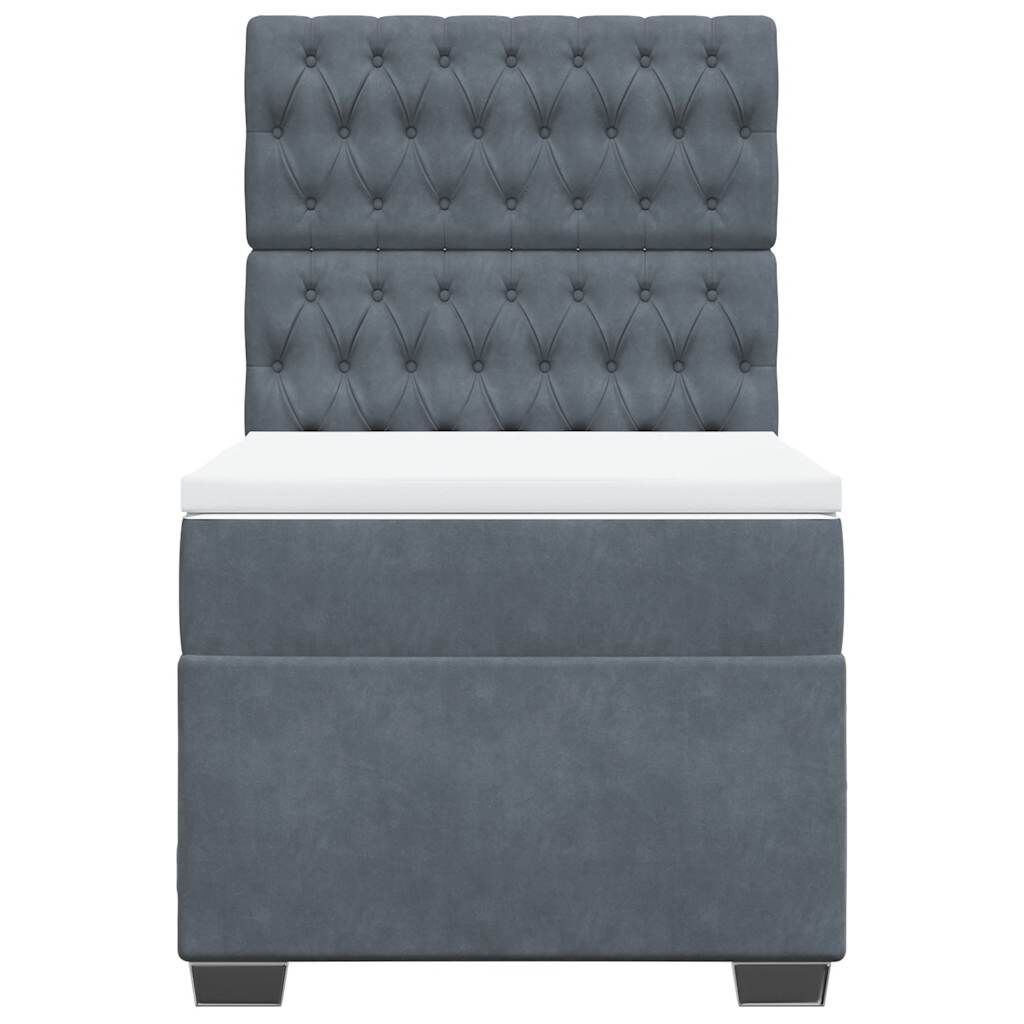 vidaXL Κρεβάτι Boxspring με Στρώμα Σκούρο Γκρι 90x190 εκ. Βελούδινο