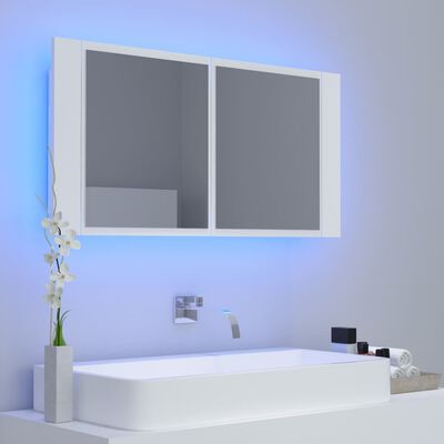 vidaXL Καθρέφτης Μπάνιου με Ντουλάπι LED Λευκός 90x12x45 εκ. Ακρυλικός