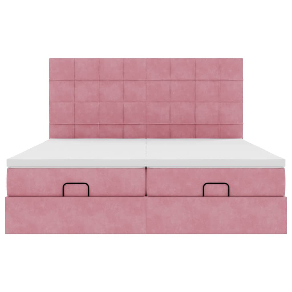 vidaXL Οθωμανικό κρεβάτι με στρώματα ροζ 200x200cm Velvet