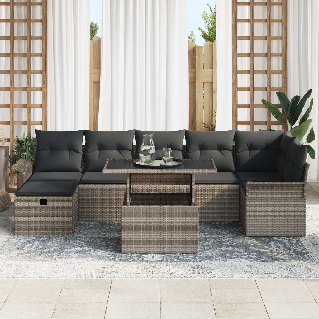 vidaXL Σετ Καναπέ Κήπου με μαξιλάρι 8 pcs Γκρι Πολυ ράταν