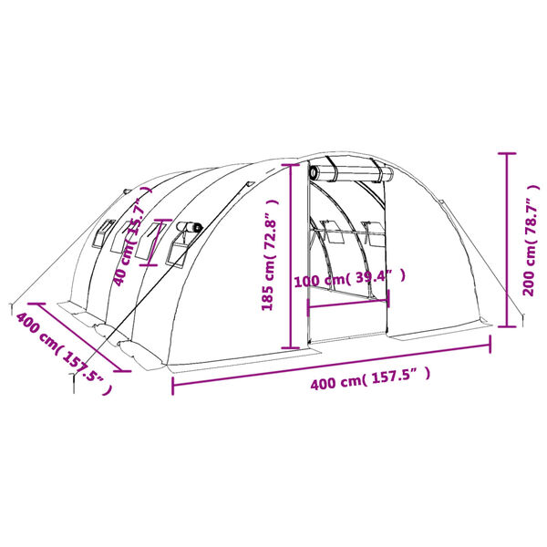 vidaXL Θερμοκήπιο Λευκό 16 μ² 4 x 4 x 2 μ. με Ατσάλινο Πλαίσιο