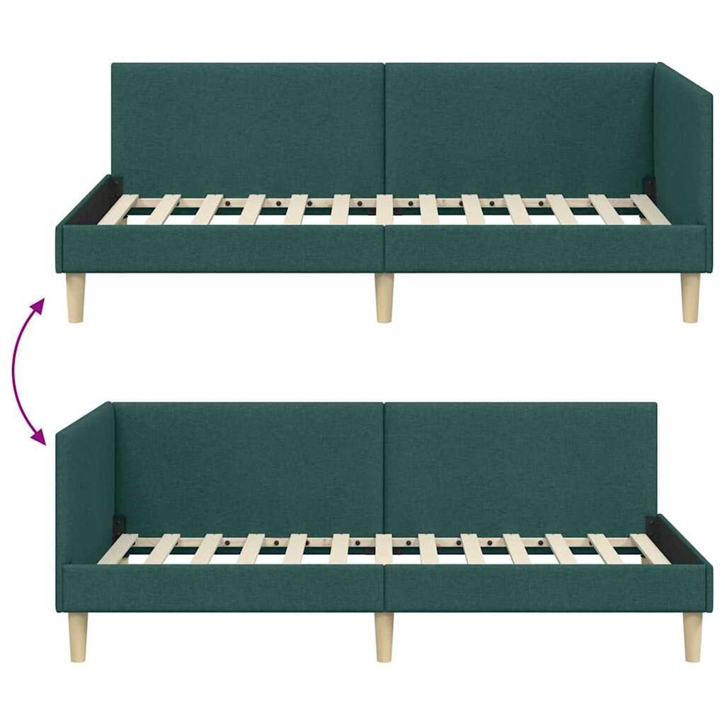 vidaXL Κρεβάτι Γωνίας Σκούρο πράσινο 90 x 200 cm Ύφασμα και Έργο ξύλου