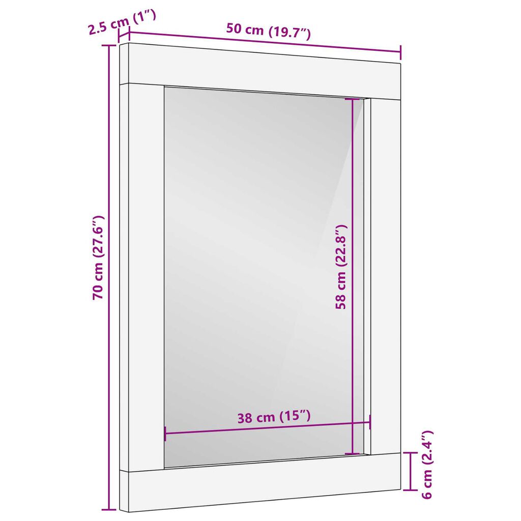 vidaXL Καθρέφτης με καθρέφτη Καφέ, ασημένιο 50 x 2.5 x 70 εκ