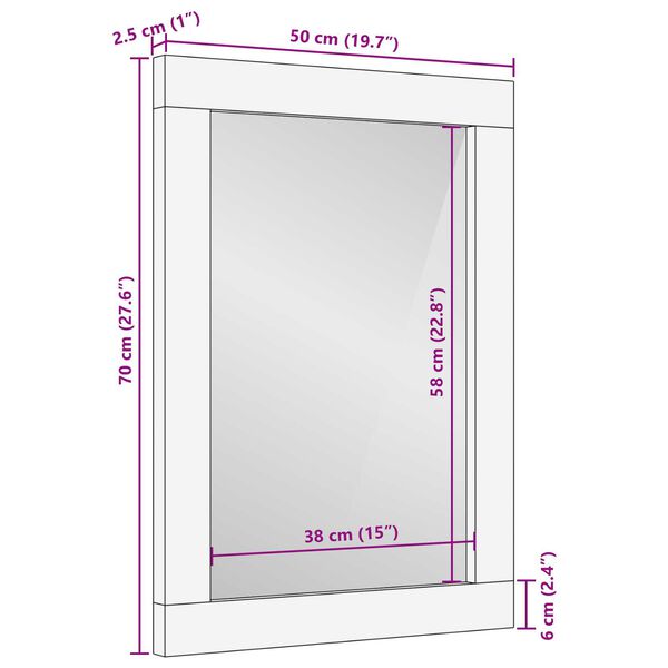 vidaXL Καθρέφτης με καθρέφτη Καφέ, ασημένιο 50 x 2.5 x 70 εκ