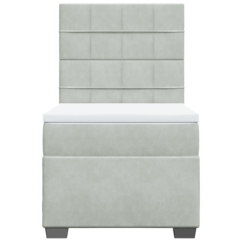 vidaXL Κρεβάτι Boxspring με Στρώμα Ανοιχτό Γκρι 90x190 εκ. Βελούδινο