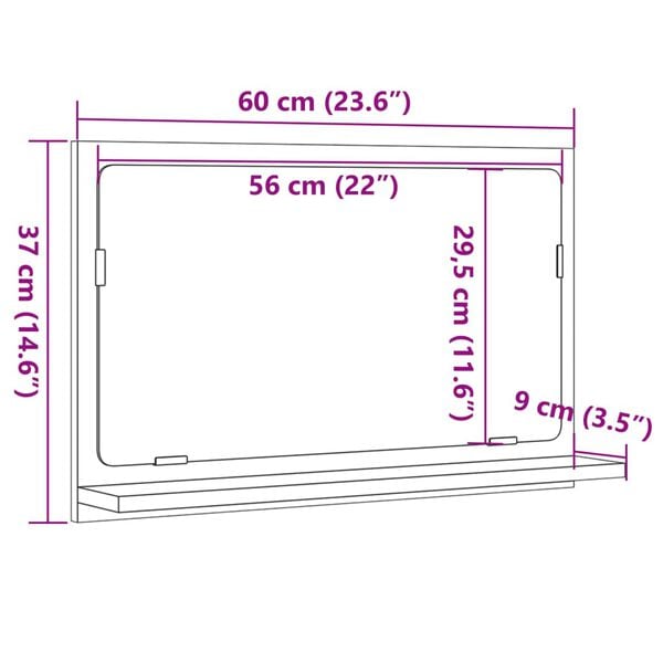 vidaXL Καθρέφτης Μπάνιου Γκρι Σκυροδέματος 60x11x37 εκ. Επεξ. Ξύλο