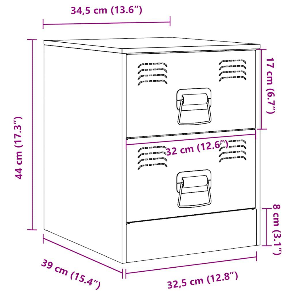 vidaXL Κομοδίνα 2 τεμ. Ανθρακί 34,5 x 39 x 44 εκ. από Χάλυβα