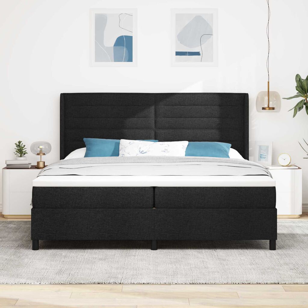 vidaXL Κρεβάτι Box Spring με Στρώμα & LED Μαύρο 200x200 εκ Ύφασμα