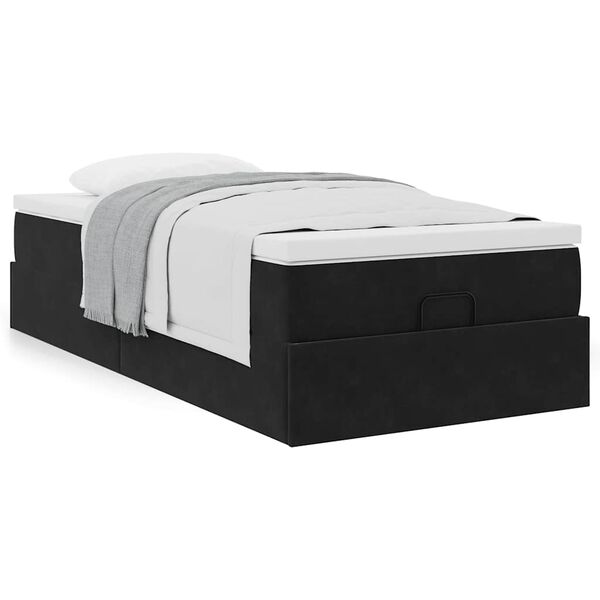 vidaXL Οθωμανικό κρεβάτι με στρώμα Μαύρο 100x200cm Velvet