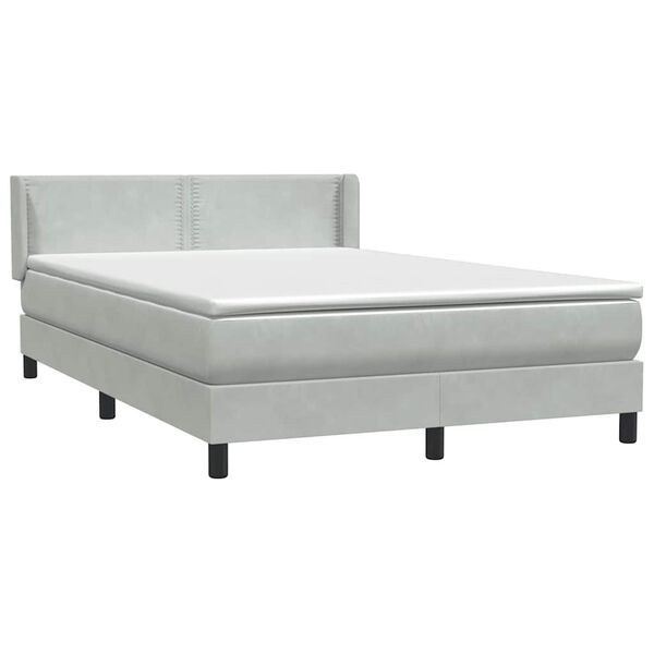 vidaXL Κρεβάτι Boxspring με Στρώμα Ανοιχτό Γκρι 140x210 εκ. Βελούδινο