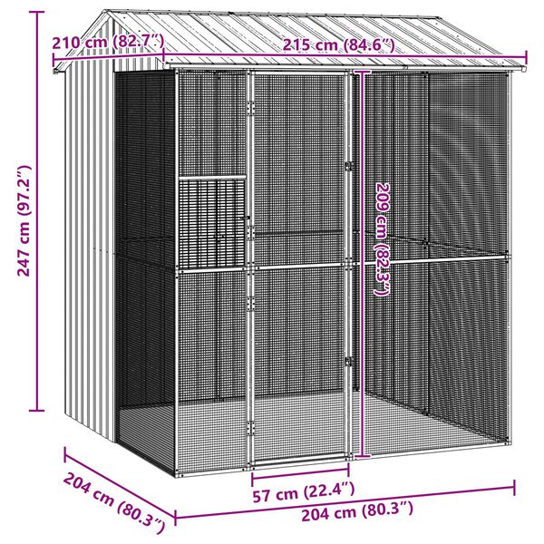vidaXL Σαχνιστήρι Πτηνών Γκρι 215 x 210 x 247 εκ. Χάλυβας