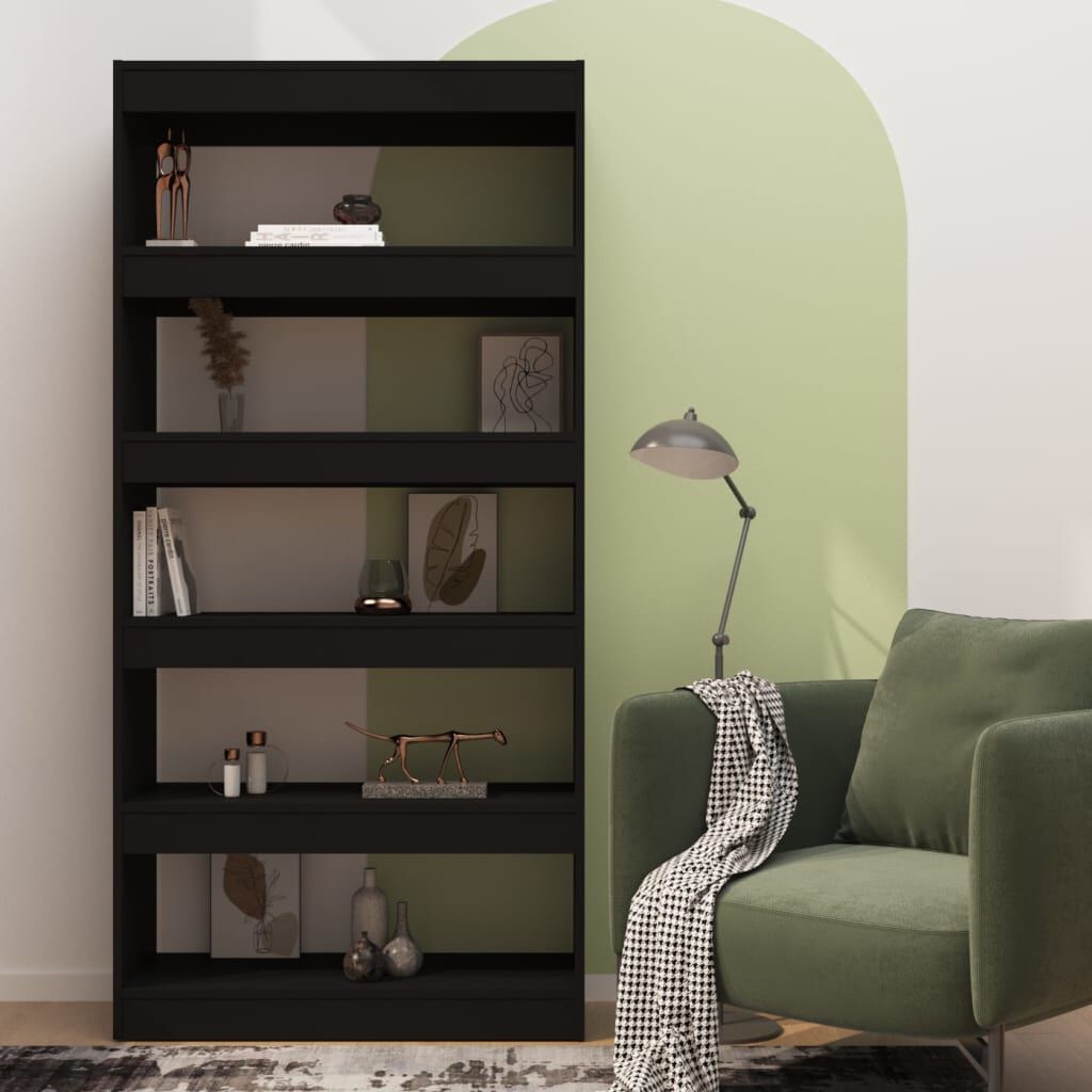 vidaXL Βιβλιοθήκη/Διαχωρ. Χώρου Μαύρη 80x30x166 εκ. Επεξ. Ξύλο
