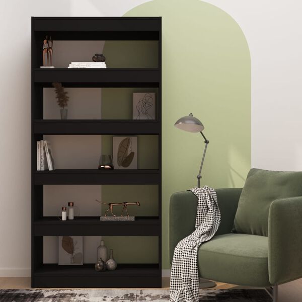 vidaXL Βιβλιοθήκη/Διαχωρ. Χώρου Μαύρη 80x30x166 εκ. Επεξ. Ξύλο