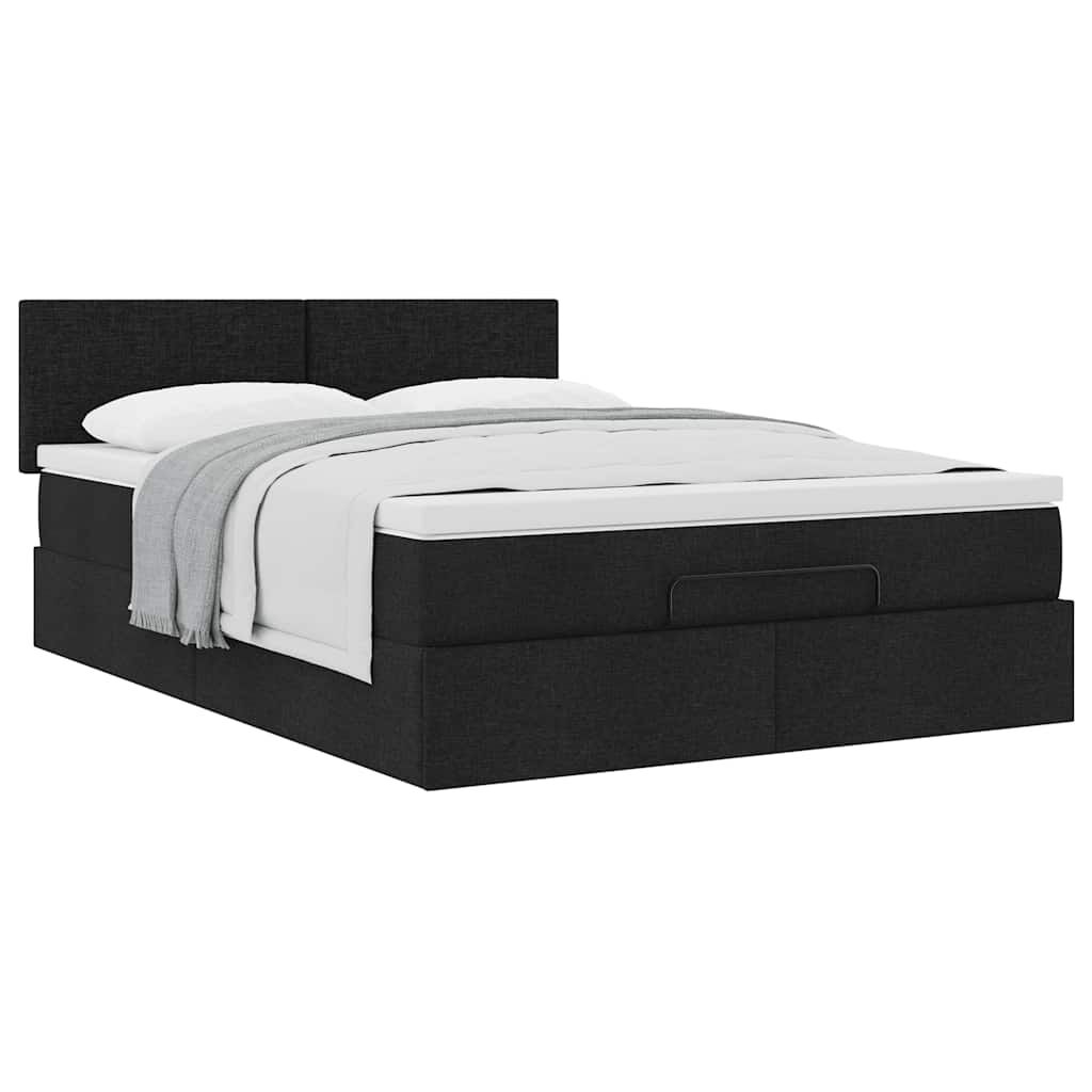 vidaXL Οθωμανικό κρεβάτι με στρώμα Μαύρο 140x190cm Ύφασμα