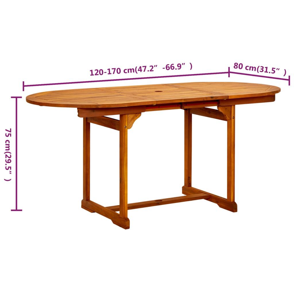 vidaXL Τραπεζαρία Κήπου (120-170) x 80 x 75 εκ. από Μασίφ Ξύλο Ακακίας