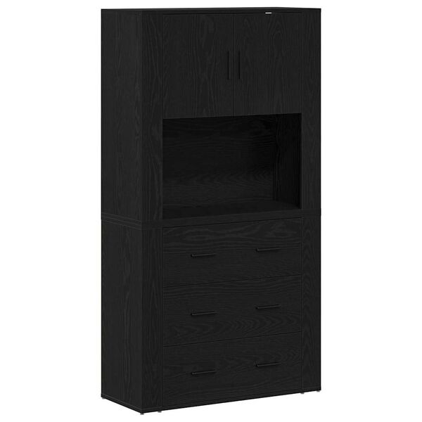 vidaXL Highboard &Mu;&alpha;ύ&rho;&eta; &Omicron;&xi;&upsilon;ά 80 x 33 x 150 &epsilon;&kappa; &Epsilon;&pi;&epsilon;&xi;&epsilon;&rho;&gamma;&alpha;&sigma;&mu;έ&nu;&omicron; &xi;ύ&lambda;&omicron;