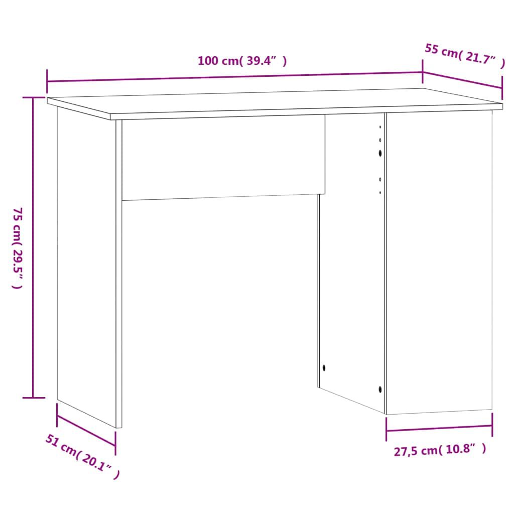 vidaXL Γραφείο Λευκό 100 x 55 x 75 εκ. από Επεξεργασμένο Ξύλο