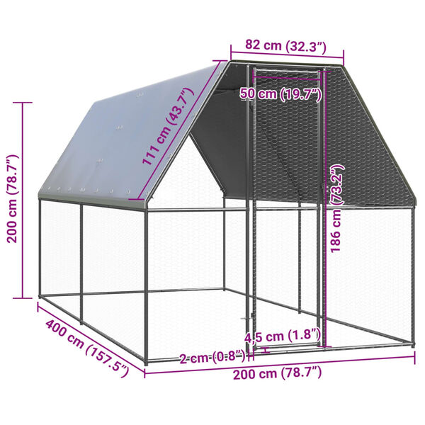 vidaXL Κοτέτσι - Κλουβί Εξωτ. Χώρου 2x4x2 μ. από Γαλβανισμένο Χάλυβα