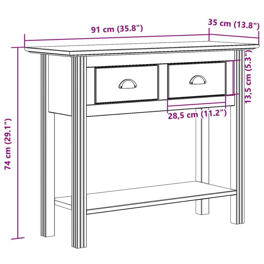 vidaXL Τραπέζι Κονσόλα BODO Γκρι 91x35x74 εκ. Μασίφ Ξύλο Πεύκου