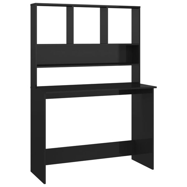 vidaXL Γραφείο με Ράφια Γυαλιστερό Μαύρο 110x45x157 εκ. Μοριοσανίδα