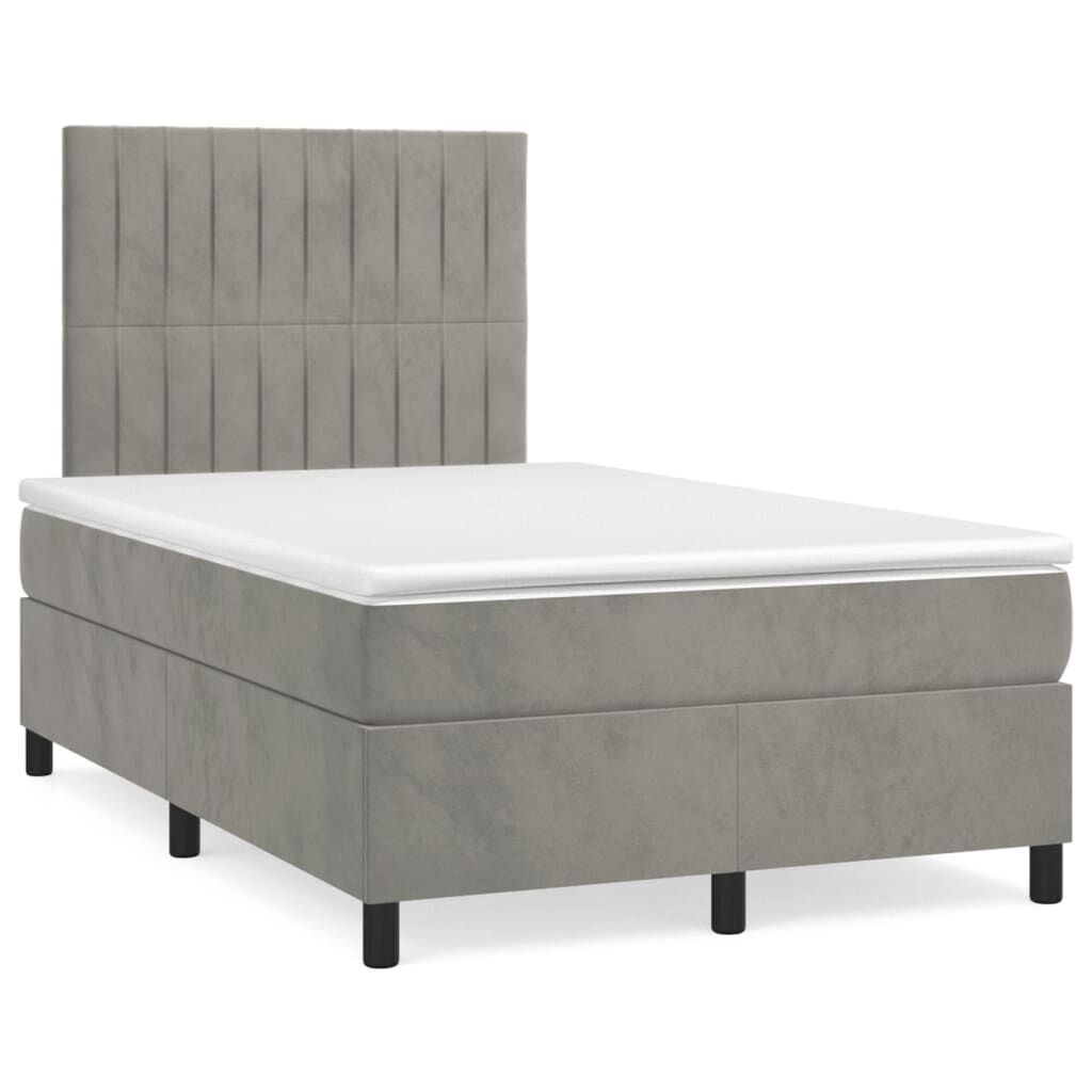 vidaXL Κρεβάτι Boxspring με Στρώμα Ανοιχτό Γκρι 120x190 εκ. Βελούδινο