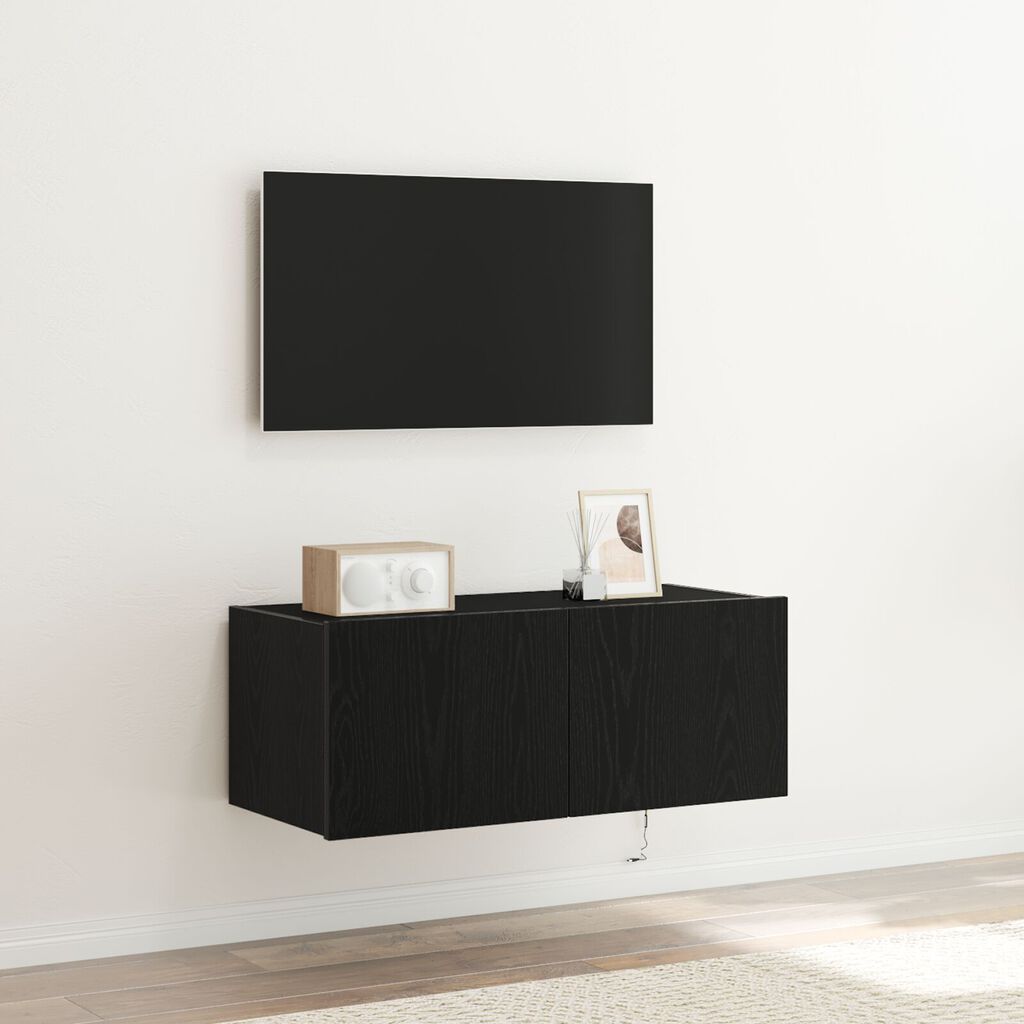 VidaXL Κάβας τηλεόρασης με LED φώτα Μαύρη Δρυς 80x35x31 εκ.