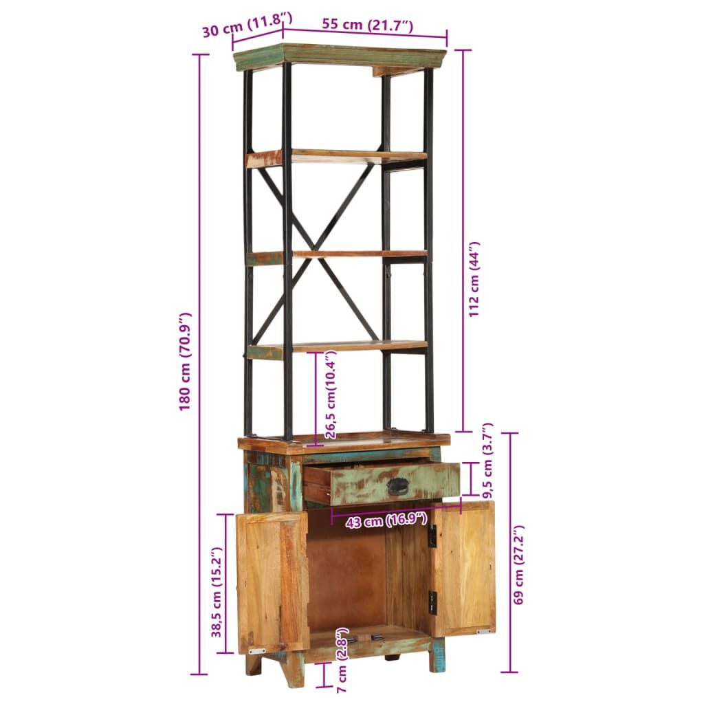vidaXL Ντουλάπι Ψηλό 55x30x180 εκ. από Μασίφ Ανακυκλωμένο Ξύλο